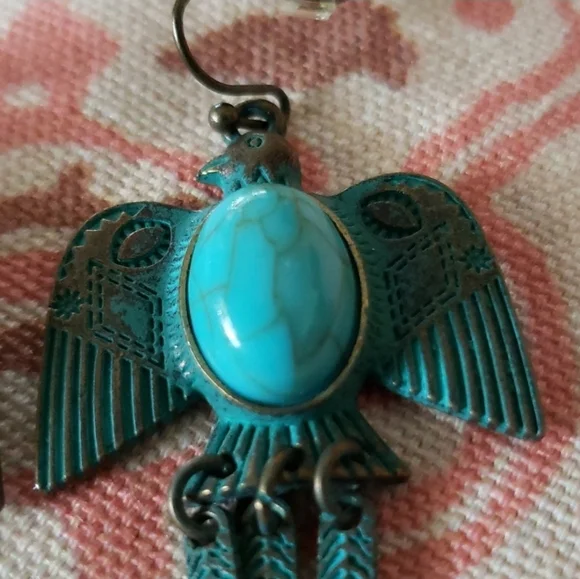Turquoise Bird Earrings - Picture 4 of 6